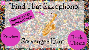 Preview of PREVIEW- Saxophone Digital Scavenger Hunt- Lego Themed-Music Game-Sub Friendly