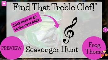 Preview of PREVIEW- Treble Clef Digital Scavenger Hunt- Frog Themed- Online Music Game