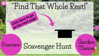 Preview of PREVIEW- Whole Rest Digital Scavenger Hunt- Garden Themed- Online Music Game