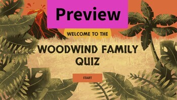Preview of PREVIEW- Woodwind Family Quiz, Dino Themed, 10 Questions, Pictures Included