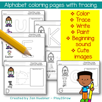 PREWRITING Alphabet letters Tracing Uppercase A-Z Toddler Preschool ...