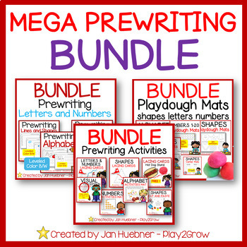 Preview of PREWRITING MEGA  BUNDLE  Letters Numbers Shapes Worksheets Activities Centers