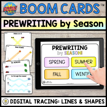 Preview of PREWRITING by Season - Tracing Lines & Shapes BOOM Cards™ for Teletherapy