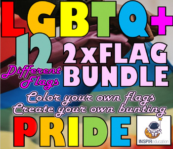 Preview of PRIDE LGBTQ+ Flags - Color your own, print colored flags, 12 community flags