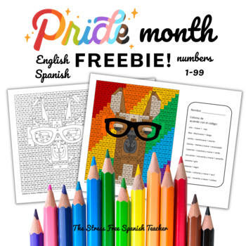 Preview of PRIDE Month FREE Spanish and English Color By Number School Picture Day Rainbow