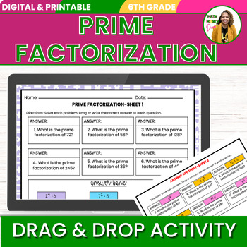 Preview of Prime Factorization 6th Grade Math Digital Drag and Drop Self-Checking Activity