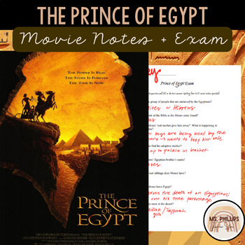 Preview of PRINCE OF EGYPT Movie Notes & Exam--100% Editable!