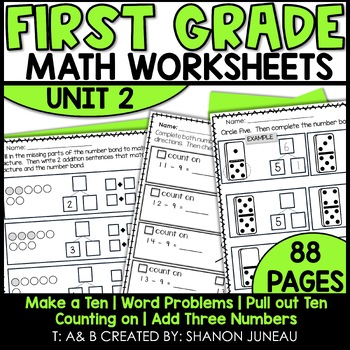 Preview of Make a ten to add Word Problems Addition Subtraction 1st Grade Math Worksheets
