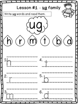 PRINT AND PRACTICE! Short U Word Family Book Lesson 1 Ug by Miss Jean's ...