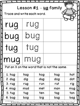 PRINT AND PRACTICE! Short U Word Family Book Lesson 1 Ug by Miss Jean's ...