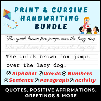 Preview of PRINT & CURSIVE Hand writing Practice Worksheets BUNDLE Older Students Sentence