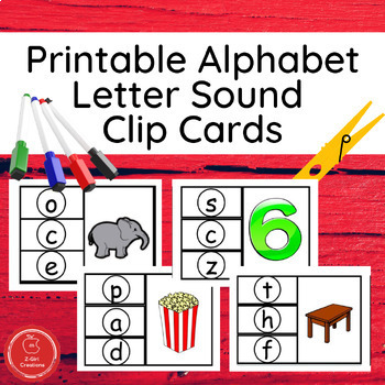 PRINTABLE Alphabet Letter Sound Clip Card Set by Z-Girl Creations