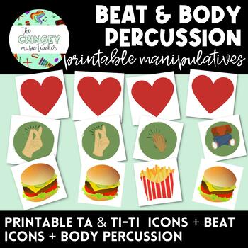 Preview of PRINTABLE BEAT, BODY PERCUSSION, ICON & STICK NOTATION MANIPULATIVES