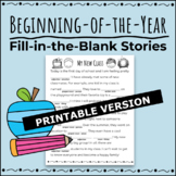 PRINTABLE Fun Beginning of the Year Activity Stories