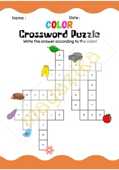 PRINTABLE COLOR CROSSWORD PUZZLE | COLOR CROSSWORD PUZZLE WORKSHEET by ...