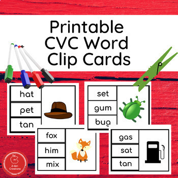 PRINTABLE CVC Word Picture Matching Clip Card Set by Z-Girl Creations