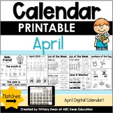 PRINTABLE Calendar - April - Morning Work - Monthly Calendar