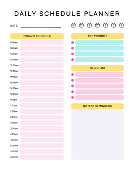 Preview of PRINTABLE DAILY SCHEDULE PLANNER