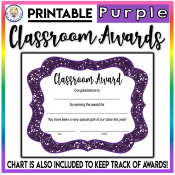 PRINTABLE - Glitter Classroom Awards Certificate & Chart - PURPLE