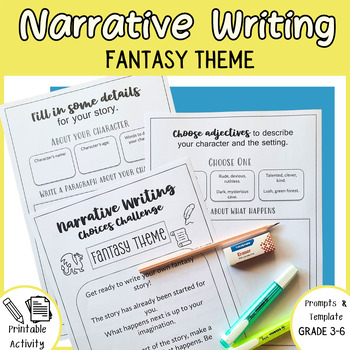 Preview of FANTASY Prompts & Template Creative Narrative Writing - PRINTABLE