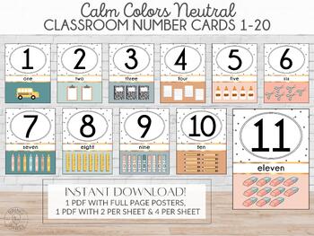 Preview of PRINTABLE Number Wall Cards | Preschool Calm Color Number Posters