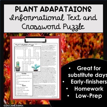 PRINTABLE Plant Adaptations Reading and Crossword Activity by