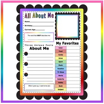 PRINTABLE - Scalloped All About Me Student Profile for Back to School ...