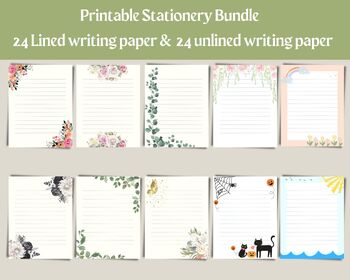 Preview of PRINTABLE Stationery Bundle | 24 Lined and 24 Unlined writing paper bundle