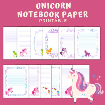 Preview of PRINTABLE UNICORN NOTEBOOK PAPER