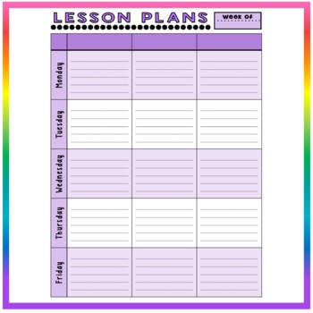 PRINTABLE - Weekly Lesson Plans Format - Three Columns Template - PURPLE