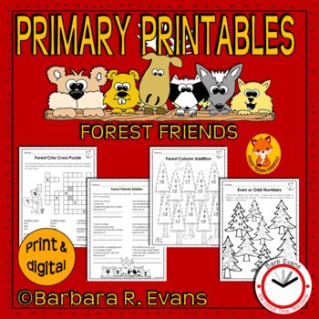 Preview of PRINTABLES for PRIMARY GRADES Forest Theme Math Literacy Independent Work