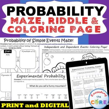 Preview of PROBABILITY  Maze, Riddle, Color by Number Coloring Page |  Print and Digital