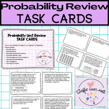 Preview of PROBABILITY UNIT REVIEW- TASK CARDS SAMPLE SPACE, CONDITIONAL, MUTUALLY EXCLU.