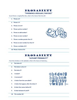 PROBABILITY WORKSHEETS by MATH WORKSHEETS GALORE | TpT