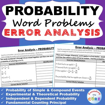 Preview of PROBABILITY Word Problems -  Error Analysis  (Find the Error) Common Core