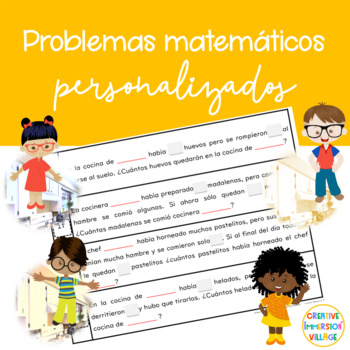 Preview of PROBLEMAS SUMAS RESTAS PERSONALIZADOS Y DIFERENCIADOS WORD PROBLEMS SPANISH