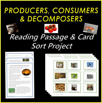 Preview of PRODUCERS, CONSUMERS AND DECOMPOSERS READING PASSAGE AND CARD SORT PROJECT