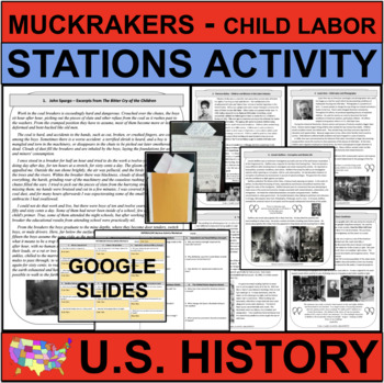 Preview of PROGRESSIVE ERA Muckrakers Progressivism U.S. History STATIONS (PDF & GOOGLE)