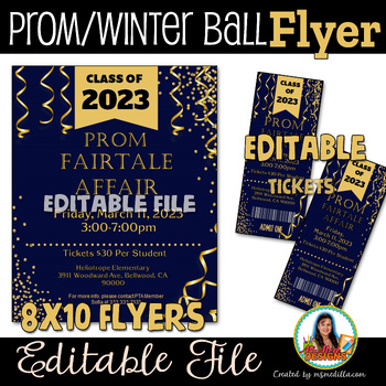 Preview of PROM Flyer & Tickets, Winter Ball - Editable PTA, PTO