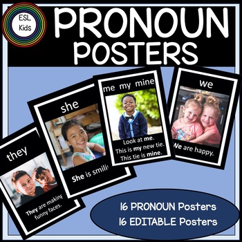 Preview of PRONOUN POSTERS (editable) ESL, New Arrival and Special Education