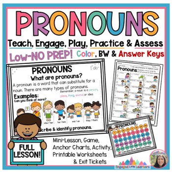 Preview of PRONOUNS Lesson | Printable Worksheets | Anchor Charts | Activities & MORE