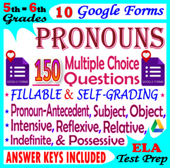 Preview of PRONOUNS. SELF-GRADING Grammar Practice. 5th-6th Grade ELA Reviews