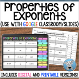 PROPERTIES OF EXPONENTS MATCHING DIGITAL and PRINTABLE
