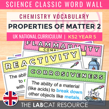 Preview of PROPERTIES OF MATTER 2 | Science Classic Word Wall (Chemistry Vocabulary) [UK]