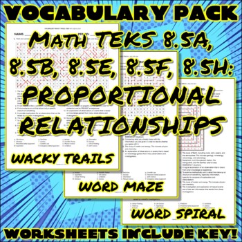 PROPORTIONAL RELATIONSHIPS Vocabulary Pack for Eighth Grade Math TEKS