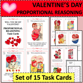 Preview of PROPORTIONS & PROPORTIONAL REASONING for Valentine's Day Set of 15 Task Cards