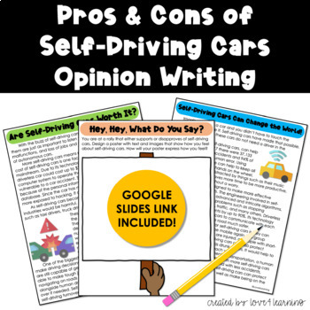 Preview of PROS AND CONS OF SELF-DRIVING CARS OPINION WRITING [GOOGLE SLIDES & EASEL]