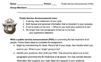 Preview of PSA Assignment and Rubric