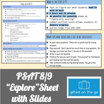 Preview of PSAT 8/9 Test Prep: Explore Sheet with Slides