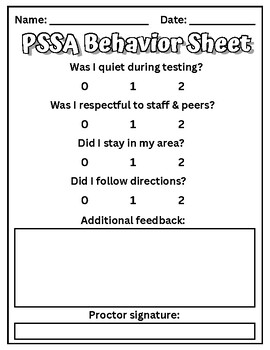 Preview of PSSA Behavior Sheet